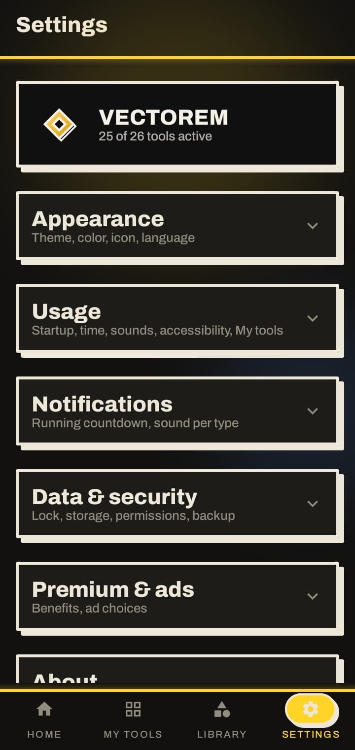 Réglages : apparence, usage, notifications, données